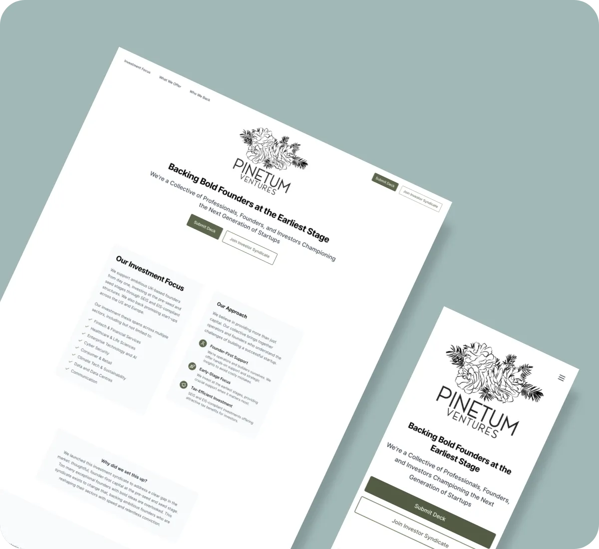 Pinetum Ventures website screenshot — opens live site in new tab